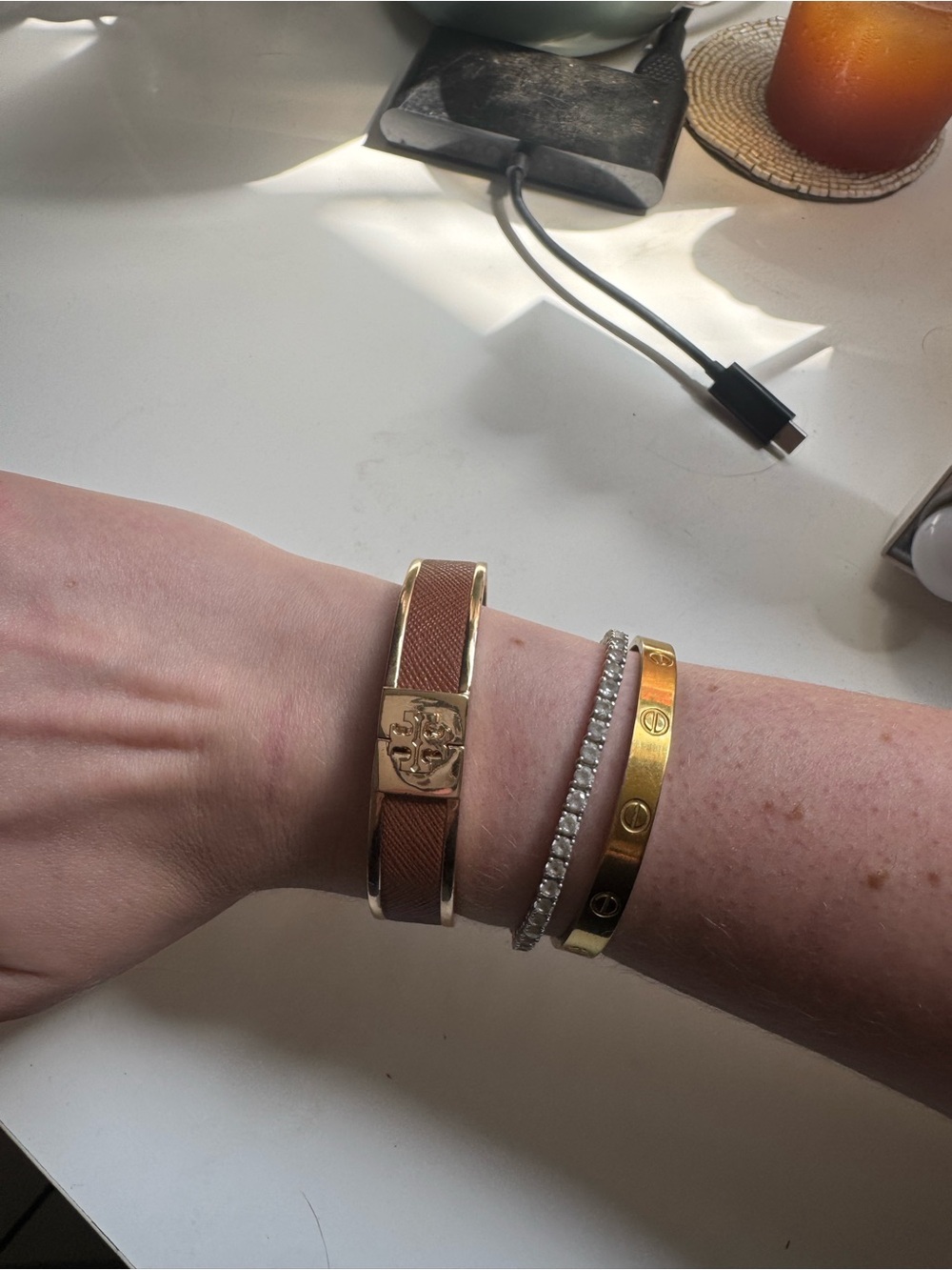 Tory Burch Brown and Gold Logo Bracelet